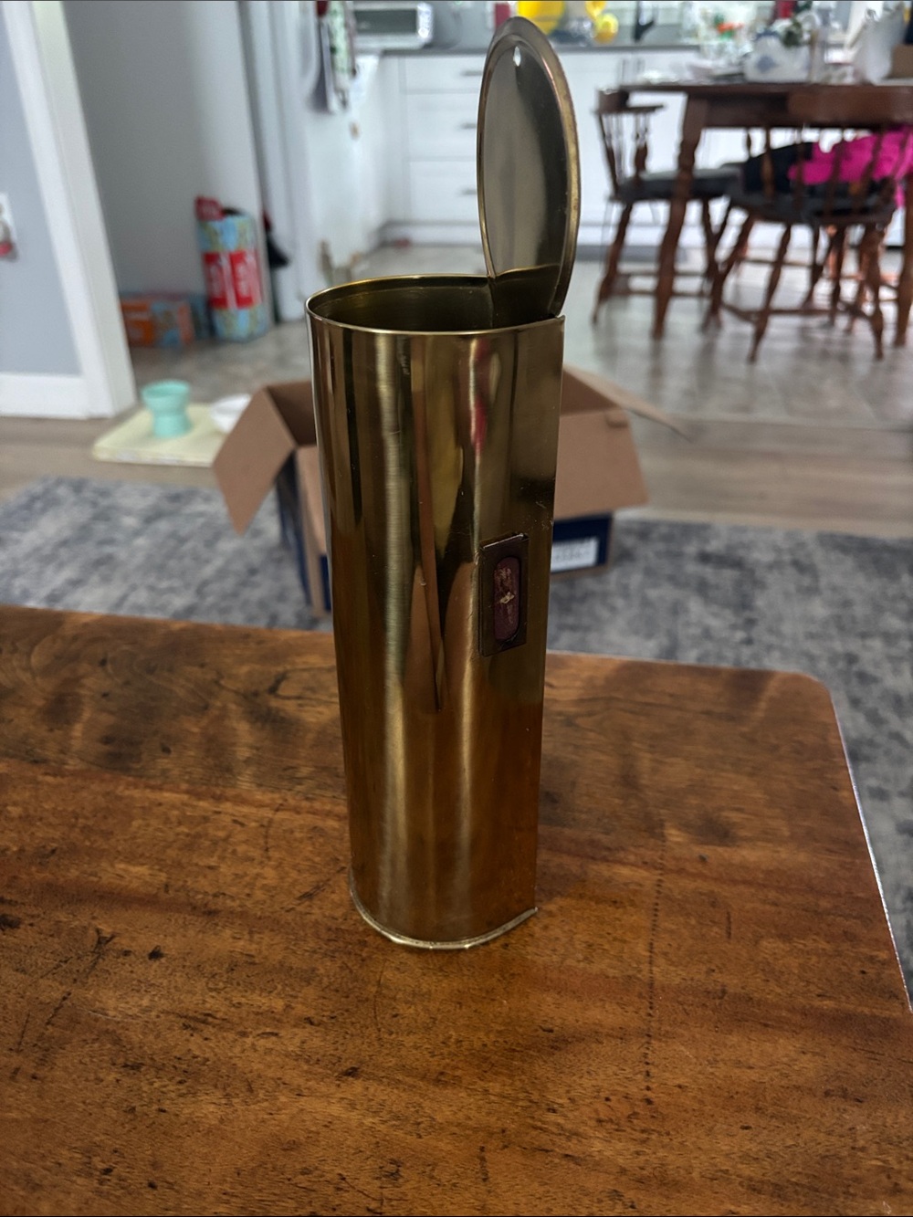 Vintage Brass Style Mid Century Fireplace Match Holder with Strike Pad